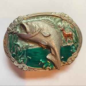 VTG C&J metal belt buckle fish deer rockabilly